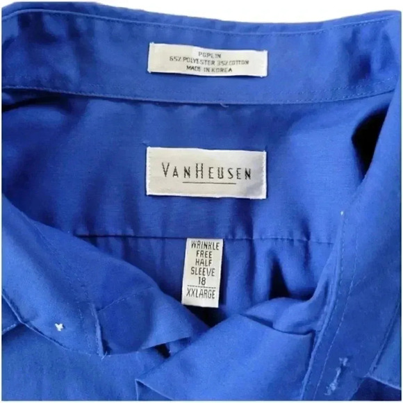 Van Heusen Button Down Men's Dress Shirt Size 2XL Royal Blue Short Sleeve - Picture 3 of 3